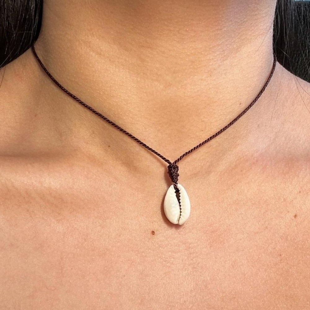 Handmade Cowrie Shell Necklace Brown Cord Boho Adjustable Beach Layering Dainty